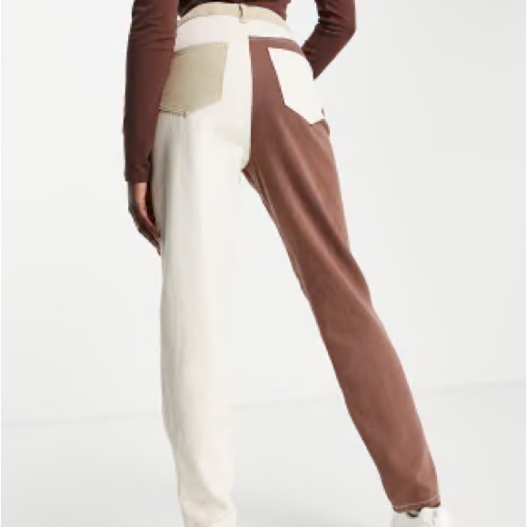 Missguided riot mom jeans with neutral patch detail in cream - Picture 2 of 3